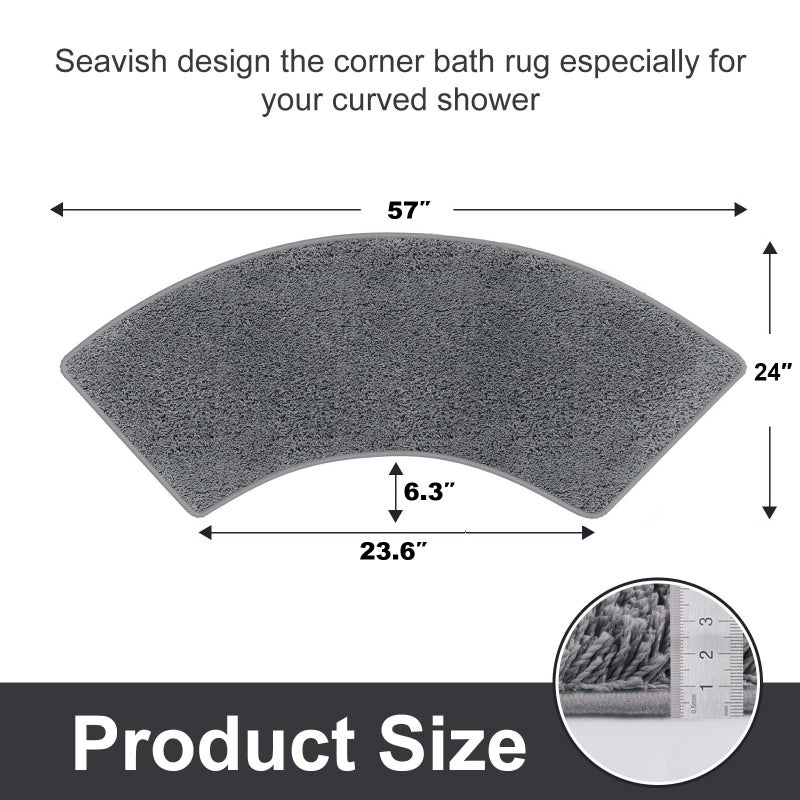 Seavish Luxury Grey Shag Curved Bath Rug, 18 x 57 inch Non Slip Microfiber Soft Absorbent Fanned Shower Mats Washable Bathroom Rug Corner Bath Tub Floor Carpet for Quadrant Shower Stall - Image 5